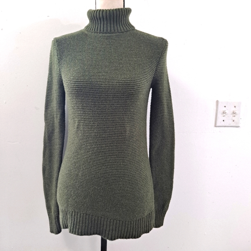 J Crew Army Green cotton nylon wool blend regular fit turtle neck sweater
